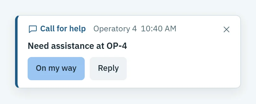 A call for help from Operatory 4 on every other PC, with On my way and Reply