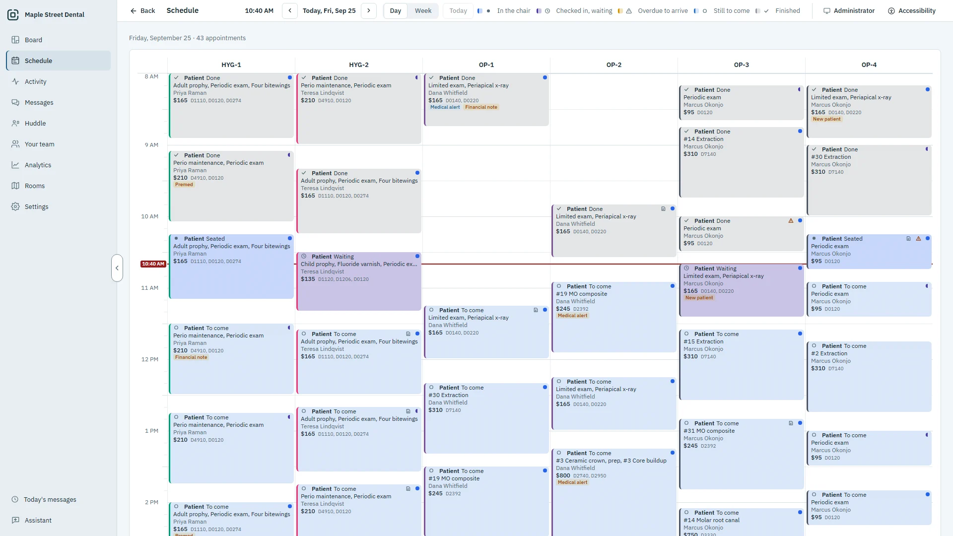 The schedule's day view: one column per room